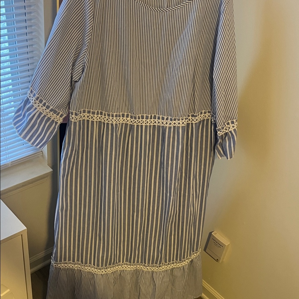 Striped Blue and White Maxi Dress with Lace Trim